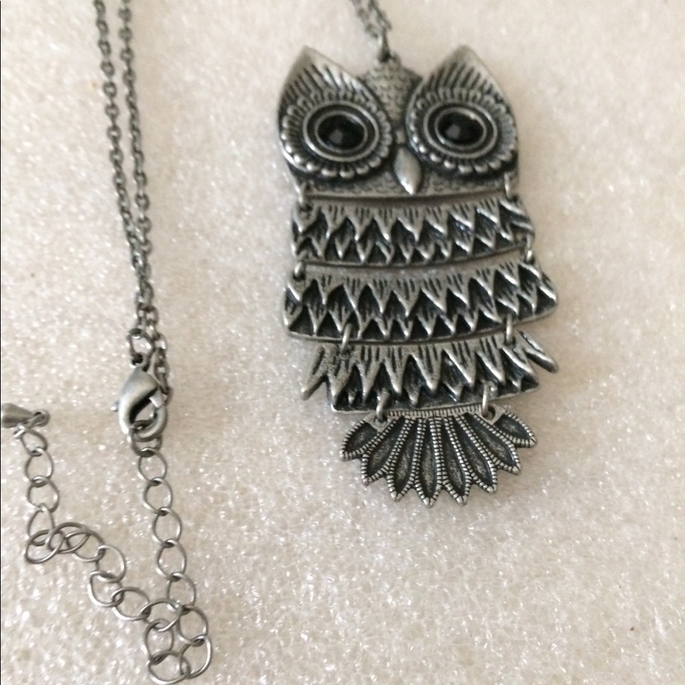 Vintage owl with black eyes necklace